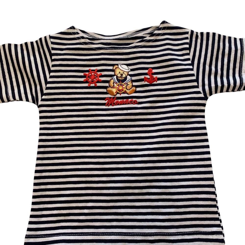 Unbranded Girls Sz 4T Monaco Embroidered Stripped Girls Teddy Bear Tee T Shirt